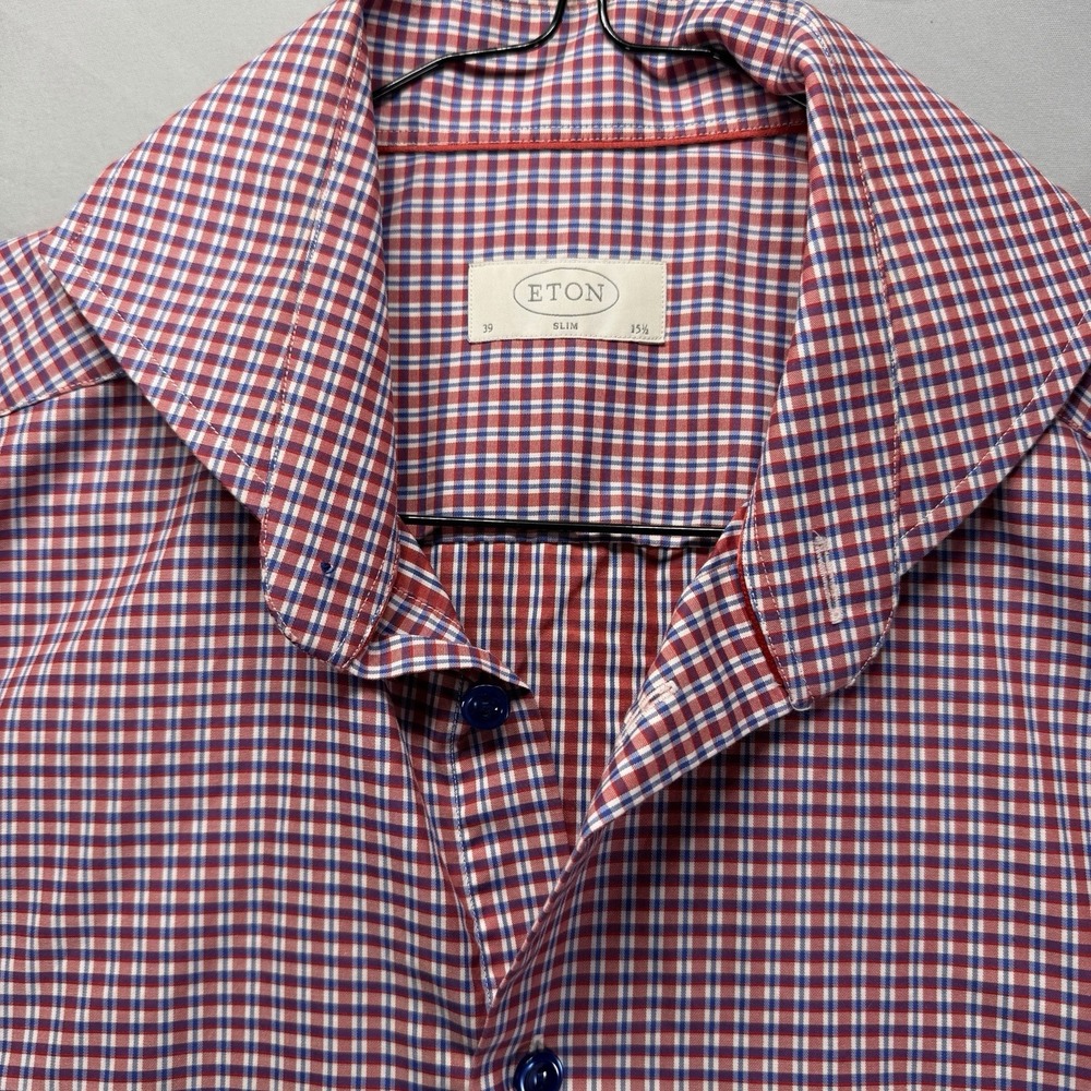 ETON Shirt Mens 15.5 Pink Check Button Up Dress French Cuff Long Sleeve Slim Fit